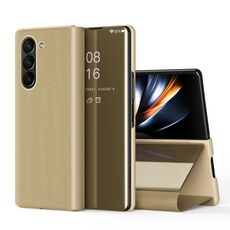 Per Samsung Galaxy Z Fold6 Custodia in pelle con vibrazione orizzontale a specchio placcato con supporto (Oro)