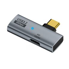 Convertitore dati OTG da 10 Gbps USB-C / Tipo C maschio a Tipo C + USB 3.2 Femmina Adattatore di ricarica PD 100 W (grigio)