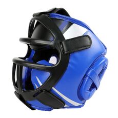 Casco da boxe per sparring Copertura protettiva per testa da combattimento tailandese, taglia: S (blu con maschera)