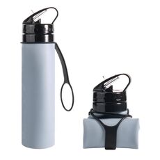 Bottiglia d'acqua in silicone pieghevole da 600 ml, protezione ambientale portatile, infrangibile, in silicone (grigio)