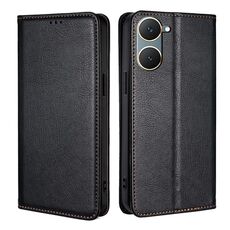 Per vivo Y03 4G Custodia per telefono in pelle magnetica tinta unita olio lucido (nera)