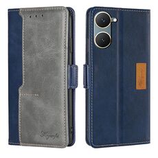 Per vivo Y03 4G Custodia per telefono in pelle con fibbia laterale in colore a contrasto (blu + grigio)