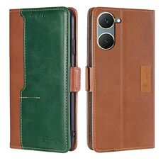 Per vivo Y03 4G Custodia per telefono in pelle con fibbia laterale in colore a contrasto (marrone chiaro + verde)