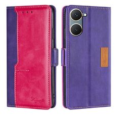 Per vivo Y03 4G Custodia per cellulare in pelle con fibbia laterale in colore a contrasto (viola + rosa rossa)