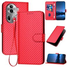 Per OPPO Reno11 Pro Global YX0070 Custodia per telefono in pelle con fibbia in fibra di carbonio con cordino (rosso)
