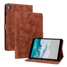 Custodia per tablet in pelle goffrata Giglio per Nokia T21 (marrone)