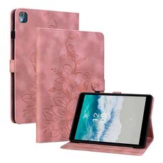 Custodia per tablet in pelle goffrata Giglio per Nokia T21 (rosa)