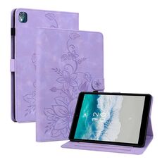 Custodia per tablet in pelle goffrata Giglio per Nokia T21 (viola)