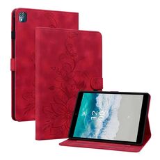 Custodia per tablet in pelle goffrata Giglio per Nokia T21 (rossa)