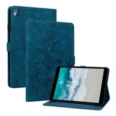 Custodia per tablet in pelle goffrata Giglio per Nokia T21 (blu scuro)