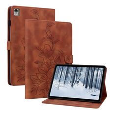 Custodia per tablet in pelle goffrata Giglio per Nokia T10 (marrone)