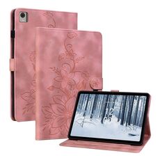 Custodia per tablet in pelle goffrata Giglio per Nokia T10 (rosa)
