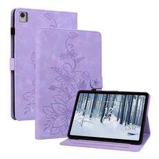 Custodia per tablet in pelle goffrata Giglio per Nokia T10 (viola)