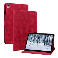 Custodia per tablet in pelle goffrata Giglio per Nokia T10 (rossa)