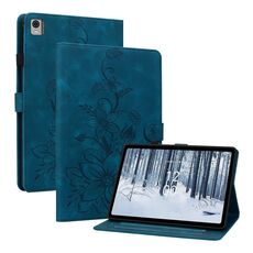 Custodia per tablet in pelle goffrata Giglio per Nokia T10 (blu scuro)