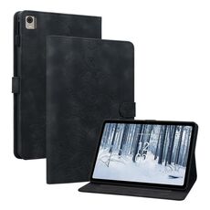 Custodia per tablet in pelle goffrata Giglio per Nokia T10 (nera)