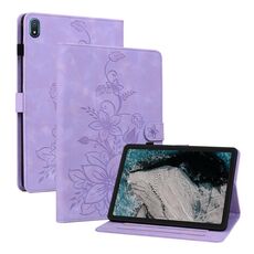 Custodia per tablet in pelle goffrata Giglio per Nokia T20 10.4 2021 (viola)