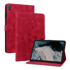 Custodia per tablet in pelle goffrata giglio per Nokia T20 10.4 2021 (rossa)
