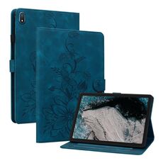 Custodia per tablet in pelle goffrata Giglio per Nokia T20 10.4 2021 (blu scuro)