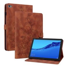 Custodia per tablet in pelle goffrata giglio per Huawei MediaPad M5 Lite 10 / C5 10.1 (marrone)