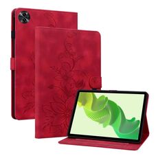 Custodia per tablet in pelle goffrata Giglio per Realme Pad 2 11.5 (rossa)