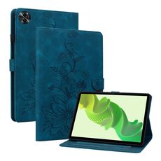 Custodia per tablet in pelle goffrata Giglio per Realme Pad 2 11.5 (blu scuro)