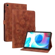 Custodia per tablet in pelle goffrata Giglio per Realme Pad Mini 8.7 (marrone)