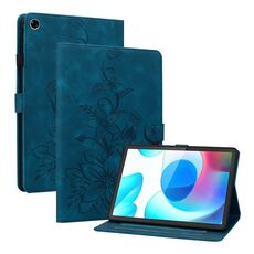 Custodia per tablet in pelle goffrata Giglio per Realme Pad Mini 8.7 (blu scuro)