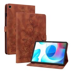 Custodia per tablet in pelle goffrata Giglio per Realme Pad 10.4 (marrone)