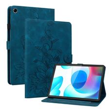 Custodia per tablet in pelle goffrata Giglio per Realme Pad 10.4 (blu scuro)
