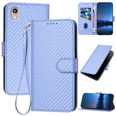 Per Honor 8S YX0070 Custodia per telefono in pelle con fibbia in fibra di carbonio con cordino (viola chiaro)