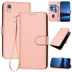 Per Honor 8S YX0070 Custodia per telefono in pelle con fibbia in fibra di carbonio con cordino (rosa)