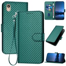 Per Honor 8S YX0070 Custodia per telefono in pelle con fibbia in fibra di carbonio con cordino (verde scuro)