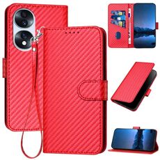 Custodia per telefono in pelle con fibbia in fibra di carbonio per Honor 70 YX0070 con cordino (rosso)