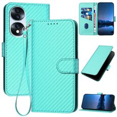 Per Honor 70 YX0070 Custodia per telefono in pelle con fibbia in fibra di carbonio con cordino (azzurro)