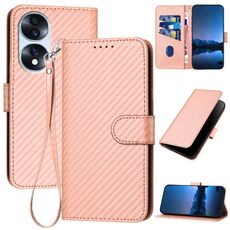 Per Honor 70 YX0070 Custodia per telefono in pelle con fibbia in fibra di carbonio con cordino (rosa)