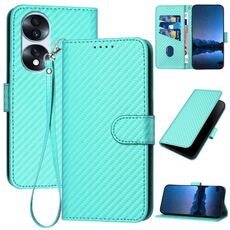 Per Honor 70 Pro / 70 Pro+ YX0070 Custodia per telefono in pelle con fibbia in fibra di carbonio con cordino (azzurro)
