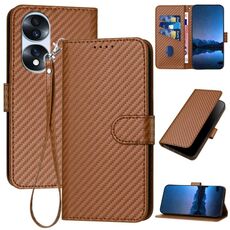 Per Honor 70 Pro / 70 Pro+ YX0070 Custodia per telefono in pelle con fibbia in fibra di carbonio con cordino (caffè)