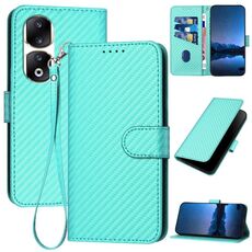 Per Honor 90 Pro YX0070 Custodia per telefono in pelle con fibbia in fibra di carbonio con cordino (azzurro)