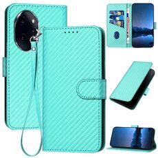 Per Honor 100 Pro YX0070 Custodia per telefono in pelle con fibbia in fibra di carbonio con cordino (azzurro)
