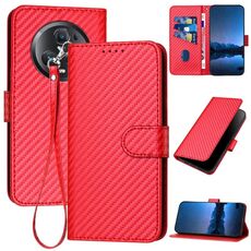 Custodia per telefono in pelle con fibbia in fibra di carbonio per Honor Magic5 Pro YX0070 con cordino (rosso)