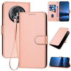 Per Honor Magic5 Pro YX0070 Custodia per telefono in pelle con fibbia in fibra di carbonio con cordino (rosa)