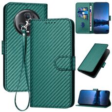 Per Honor Magic5 Pro YX0070 Custodia per telefono in pelle con fibbia in fibra di carbonio con cordino (verde scuro)