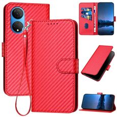Custodia per telefono in pelle con fibbia in fibra di carbonio per Honor X7 4G / Play 30 Plus YX0070 con cordino (rosso)