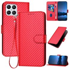 Per Honor X8 4G / X30i / Play6T Pro YX0070 Custodia per telefono in pelle con fibbia in fibra di carbonio con cordino (Rosso)