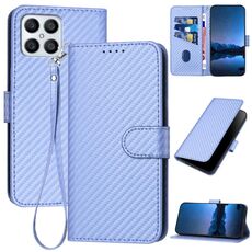 Per Honor X8 4G / X30i / Play6T Pro YX0070 Custodia per cellulare in pelle con fibbia in fibra di carbonio con cordino (viola chiaro)
