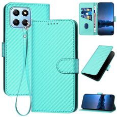 Per Honor X8 5G YX0070 Custodia per cellulare in pelle con fibbia in fibra di carbonio con cordino (azzurro)