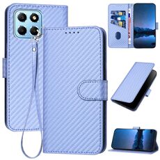 Per Honor X8 5G YX0070 Custodia per cellulare in pelle con fibbia in fibra di carbonio con cordino (viola chiaro)