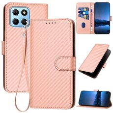 Per Honor X8 5G YX0070 Custodia per telefono in pelle con fibbia in fibra di carbonio con cordino (rosa)