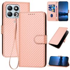 Per Honor X8b YX0070 Custodia per telefono in pelle con fibbia in fibra di carbonio con cordino (rosa)